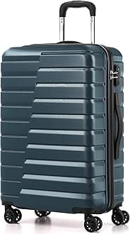 Medium Checked Luggage with Spinner Wheels, Hardside Suitcase TSA Lock Lightweight Travel Luggage 24-inch,Teal Blue
