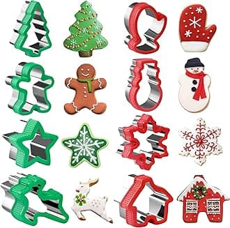 Christmas Cookie Cutter Set - 8 Piece Holiday Cookies Molds with Comfort Grip for Xmas Party Supplies/Favors - Including Glove, Snowman, Gingerbread Man, Star, Snowflakes, Christmas Tree, etc
