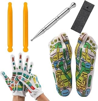 Stainless Steel Acupressure Massage Stick with Reflexology Map Socks and and Gloves Tool Set – Manual Trigger Point Therapy for Foot Pain Relief, Deep Tissue Meridian Massage, Women Size, Green