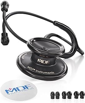MD One Premium Stainless Steel Dual Head Stethoscope, Adult, Black Tube, Black Chestpieces-Headset, MDF777BO