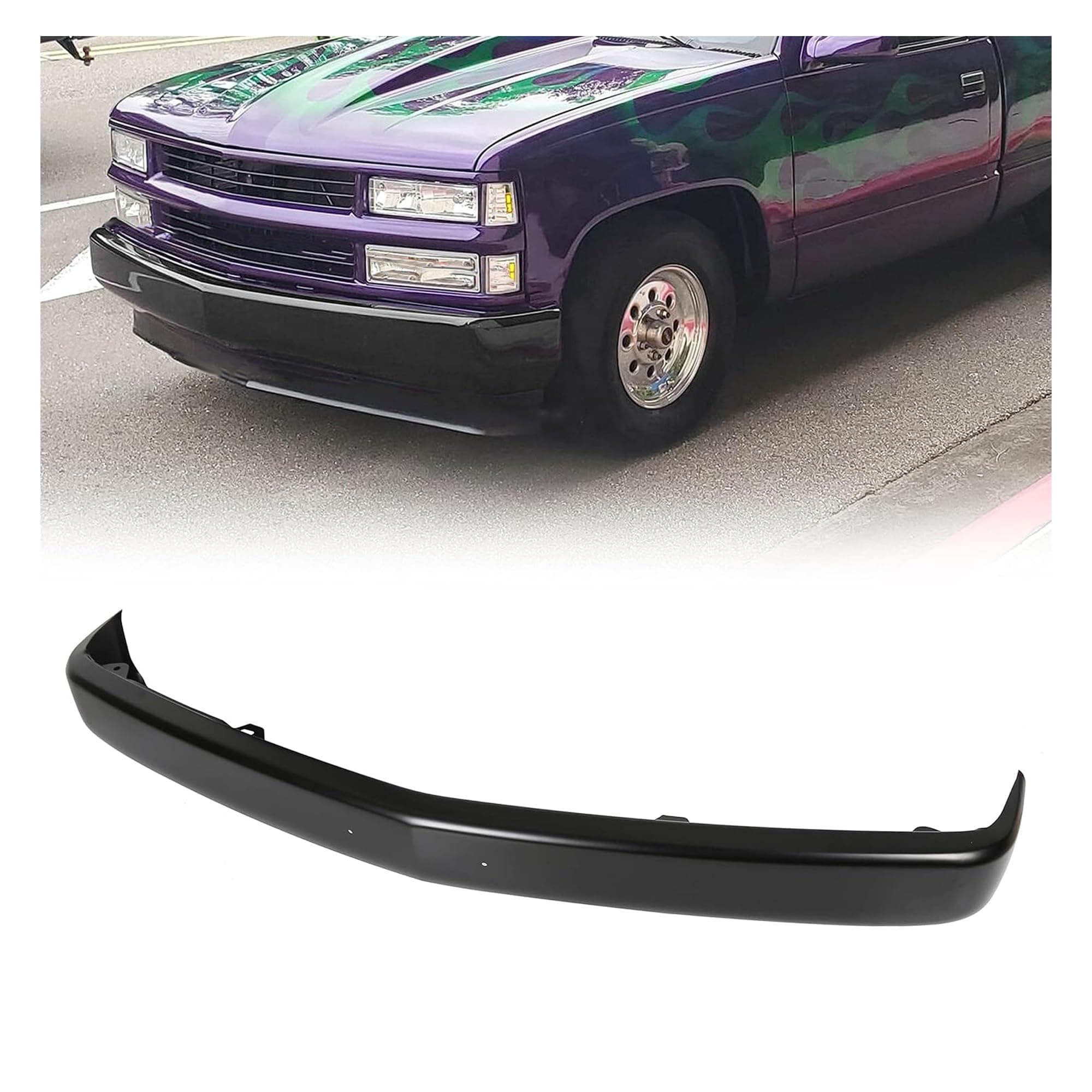 ECOTRIC Front Bumper Face Bar Compatible with 1988-2000 Chevy Silverado GMC Sierra C1500 C2500 C3500 K1500 K2500 K3500 Tahoe Blazer Suburban Yukon Cadillac Replace for GM1002168 W/License Plate Hole