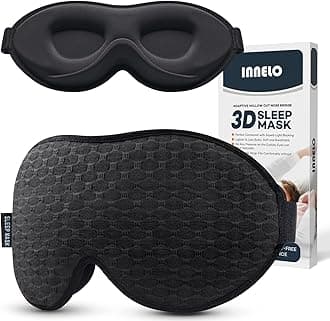 INNELO Sleep Mask 100% Blackout for Men Women, 3D Contoured Zero Pressure Sleeping Mask with Ice Silk Lining - Breathable, Feather-Light Comfort Eye Mask for Sleeping,Travel, Insomnia(Black)