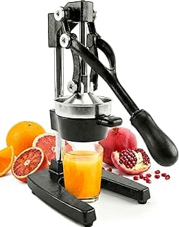 Eurolux Cast Iron Citrus Juicer | Commercial Grade Manual Hand Press | Countertop Squeezer for Fresh Fruit Juice (Bonus Stainless Steel Cup) (Black)