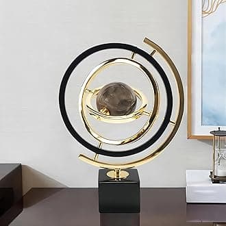 Homary Modern Abstract Art Decoration Metal Globe Ornament Sculpture Decor with Rectangle Stand Black & Gold