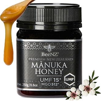 BeeNZ Raw Manuka Honey, Certified UMF 15+ (MGO 514+), Pure New Zealand Monofloral Manuka, Natural Sweetener, Superfood for Immune Support, No Sugar Added, Traceable from Hive to Jar, 8.8 oz/250g