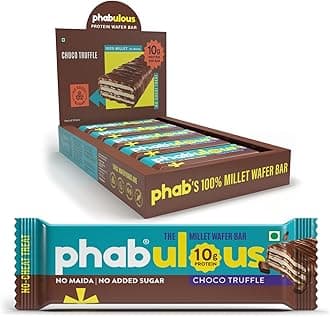 Phab Protein Wafer Bar Choco Truffle Flavour - No Maida Only Millets ( Bajra ) | 10g Protein With No Added Sugar, No Preservatives, No Trans Fat | Gluten-Free Healthy Snack | Desk-to-Gym Snack (Pack of 10)