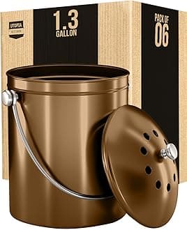 Utopia Kitchen Compost Bin for Kitchen Countertop - 1.3 Gallon Compost Bucket for Kitchen with Lid - Includes 1 Spare Charcoal Filter (Bronze) Bundle Pack of 6