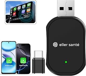 eller santé® DASHELITE 2-in-1 Wireless Car Receiver, Converts Wired Auto Android & CarPlay to Wireless, Bluetooth Connectivity, Only for Cars with OEM Installed Wired Android Auto/CarPlay (Black)