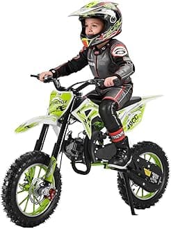 50cc Dirt Bike for Kids, Mini Dirt Bike Gas Powered, Off-Road Kids Dirt Bikes Mini Motorcycle, Gas Dirt Bikes with Dual Disc Brakes ＆ 2-Stroke Engine, Up to 40km/h, Bearing 150kg (Green)
