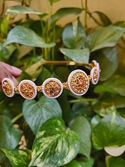 SPARKLINGFloral Kundan Studded Matha Patti Sheesh Patti Hairband - Traditional Golden Headpiece for Women and Girls (Dark Green)