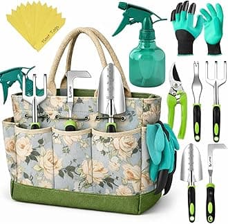 Heavy Duty Garden Tools 22 Pieces Floral Set - Rust Proof, Non-Slip, Durable Gardening Supplies - Ergonomic Gardening Hand Tools - Ideal Gardening Gifts for Women