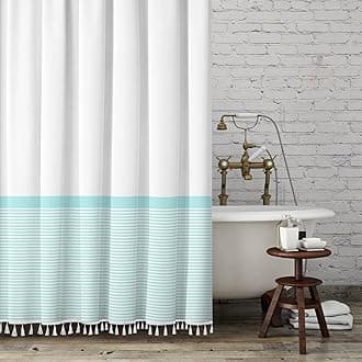 Teal Striped Shower Curtain with Tassels Summer Ocean Beach Theme Ombre Bathroom Shower Curtain Sea Mint Green Spa Blue,72 x72