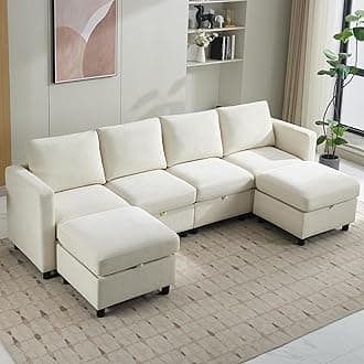 107”Modular Sectional Sofa Convertible U Shaped Sofa Couch Set with Storage for Living Room, Modern 6 Seater Modular Sectional Couch with Movable Ottoman, Chenille(Beige)