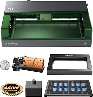 xTool S1 40W Engraver Machine with Riser Base & Honeycomb Working Sheet & Air Assit & RA2 Pro, Enclosed Cutter and Engraving Machine for Wood, Metal, Leather, Acrylic and Glass, Class I Safety