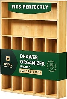 Luxury Bamboo Utensil Rack and Silverware Organizer, Kitchen Drawer Organizer - Utensil Holder and Cutlery Tray with Grooved Drawer Dividers for Flatware 7 Slot, Natural