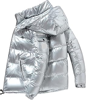 Men Warm Down Jackets Solid Color Winter Snow Down Jackets Hooded Zipper Metal Shining Windbreaker Parka