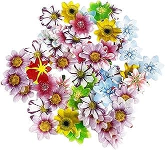 Set of 48 Edible Mini Flower Cupcake Toppers Wedding Cake Birthday Party Food Decoration Mixed Size & Colour