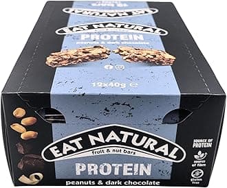 Eat Natural Protein Bars 12 x 40g- Peanut and dark chocolate, High Protein, Gluten-Free, Delicious Energy Boost