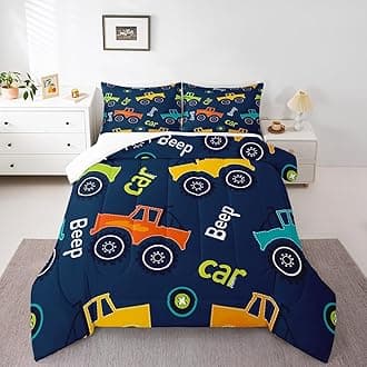 Feelyou Cartoon Car Bedding Set Construction Kids Comforter Set Boys Equipment Trucks Decor Comforter Cartoon Car Excavator Tractor Duvet Set Quilt Queen Boys