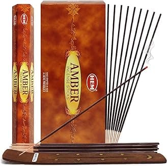 TRUMIRI Amber Incense Sticks (120 Count, 6 Sets) & Incense Stick Holder
