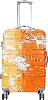 Coolife Spinner Wheels Swisslite 65Cm (24 Inch) Medium Check-In Hardsided Printed Polycarbonate Luggage Trolley Bag Orange