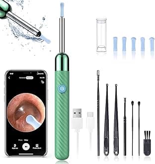 Ear Wax Removal - Earwax Remover Tool with 8 Pcs Ear Set - Ear Cleaner with Camera - Earwax Removal Kit with Light - Ear Camera with 6 Ear Spoon - Ear Cleaner for iOS & Android (Green)