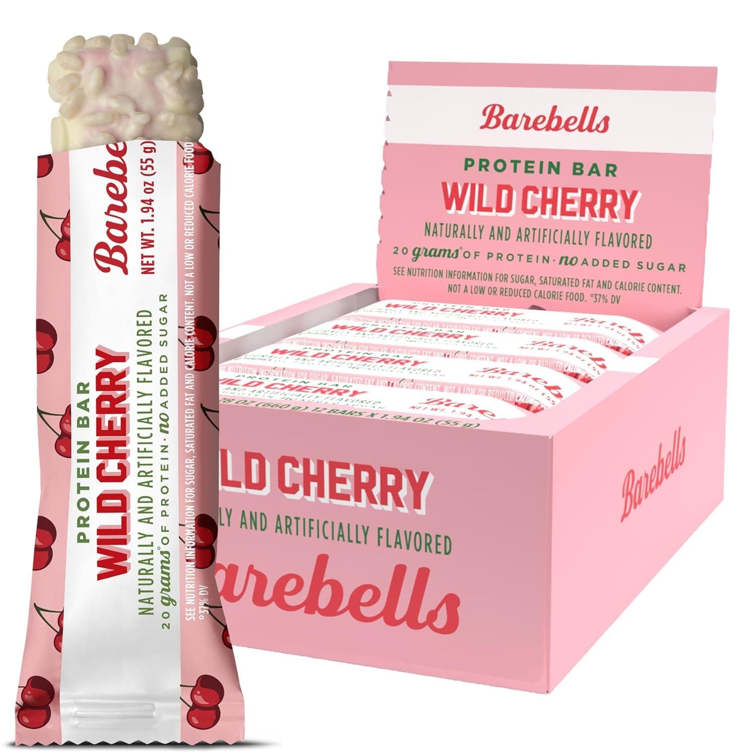 Protein Bars Wild Cherry - 12 Count, 1.94 oz Bars - Snacks with 20g of High Protein - Chocolate Nutrition Bar with 1g of Total Sugars - On The Go Snack & Breakfast Bars
