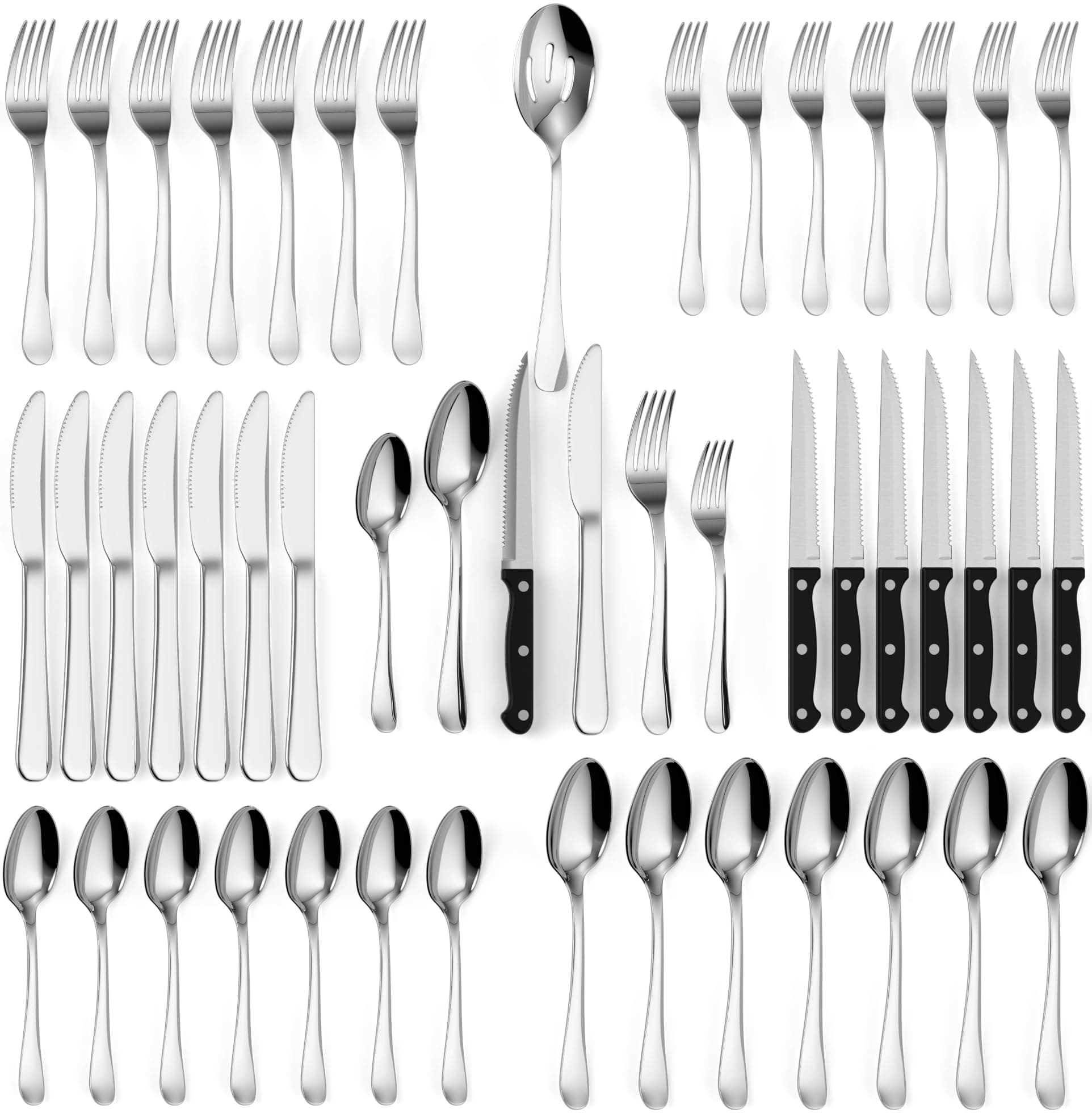 Tribal Cooking 49 Piece Silverware Set - Service for 8 - Stainless Steel Flatware serving set - Cutlery Set - Knife, Fork, and Spoon - Kitchen Utensils set - Dishwasher Safe - Stunning Polished Finish