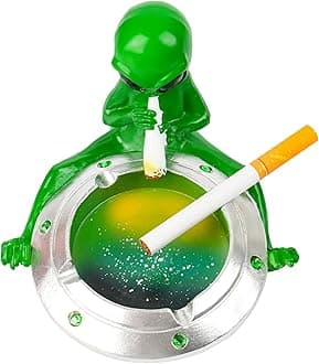 Ashtray, Cute Cool Hand-Painted Resin Ash Tray for Cigarettes and Cigar, Must Have Funny Fantasy Home Decor Christmas Gift for Smokers, Tabletop Ornament for Indoor Outdoor Patio Use (Silver Green)