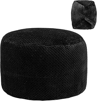 Asuprui Unstuffed Pouf Ottoman Round Poof Ottoman No Filler Soft Faux Fur Foot Stool 20x20x12 Inches Fuzzy Chair Floor Pouf Foot Rest with Storage for Living Room Bedroom Black