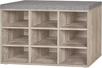 DINZI LVJ Shoe Bench, 9 Cubbies Shoe Organizer for Entryway, Storage Bench with Cushion, Cubby Shoe Rack with Adjustable Shelves for Living Room, Bedroom, Mudroom, Hallway, Greige