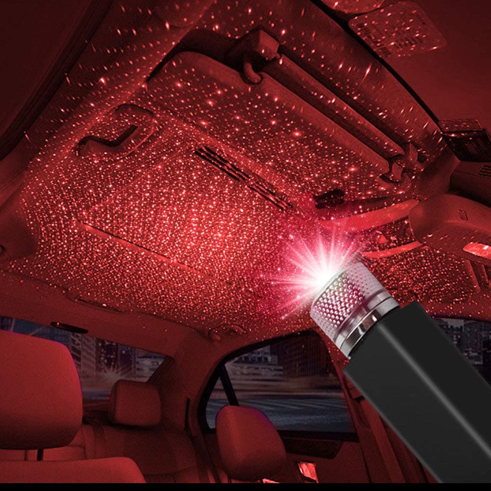 LEDCARE USB Star Projector Night Light, Portable Adjustable Romantic Interior Car Roof Lights, Portable Star Lamp Projector Decorations for Car, Ceiling, Bedroom (Red)