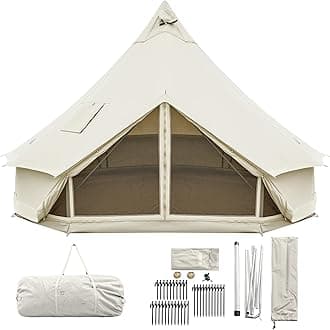 KingCamp Canvas Bell Tent for Camping, 4 Seasons 13.2ft/16.4ft Camping Yurt Tent, w/Stove Jacks, Luxury Glamping Waterproof and Breathable Tents for Family Camping Outdoor Hunting Party