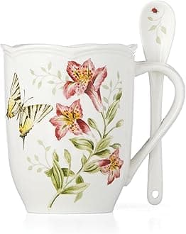 Lenox 890916 Butterfly Meadow Mug & Spoon, Porcelain, Multicolor