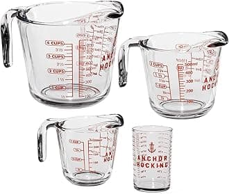 Glass Measuring Cups, 4 Piece Set (5 Ounce, 1 Cup, 2 Cup, 4 Cup liquid measuring cups)