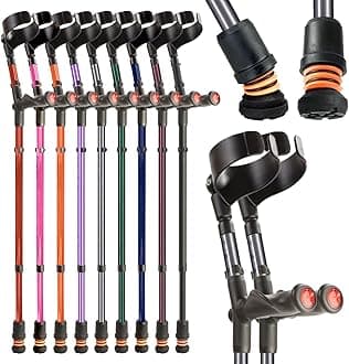 Flexyfoot Shock Absorbing Comfy Grip Double Adjustable Crutches - Pair - Grey - Improves Safety, Improves Grip, Reduces Shocks & Jarring