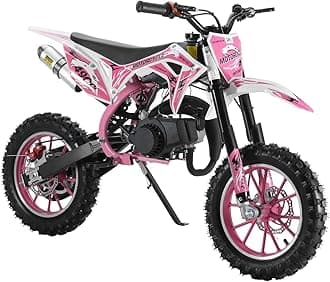 Rutaqian 49cc Kids Ride On Motorcycle, Kids Dirt Bike Gas Power Motorcycle, Children Pocket Motorbike, Motorbike Max Speed 30KM/H for Ages 6-18 Children Pink