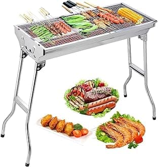 Barbecue Grill, Stainless Steel BBQ, Large Folding Portable BBQ Grill, Charcoal Grill for Outdoor Cooking Camping Hiking Picnics