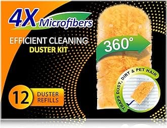 Heavy Duty Multi Surface 360°Heavy Duty 12 Duster Refills & 1 Handle, Compatible with Swiffer Dusters，Disposable Dusters for Cleaning