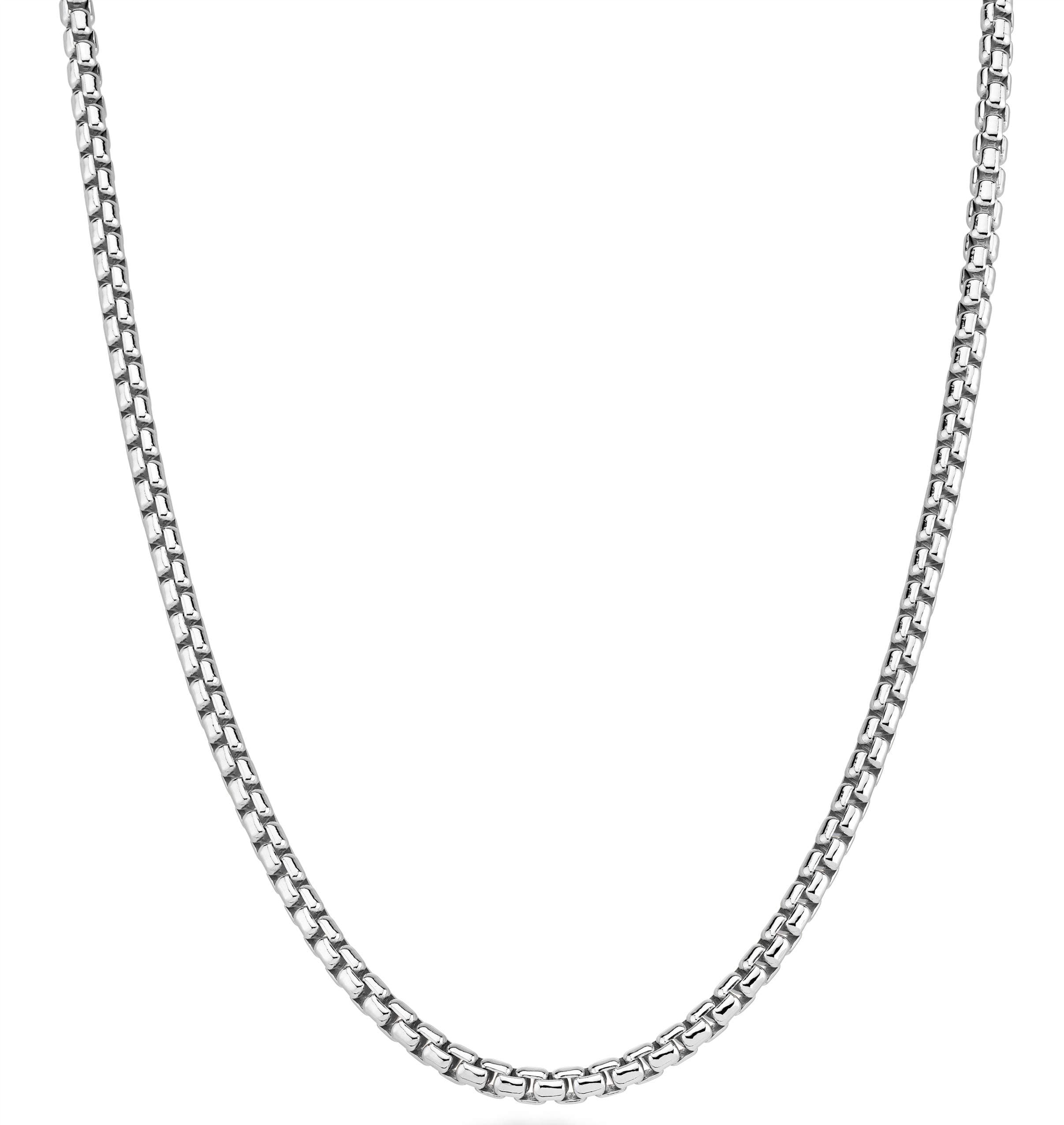 Solid 925 Sterling Silver Italian 3.5mm Square Link Round Box Chain Necklace for Women Men, Made in Italy