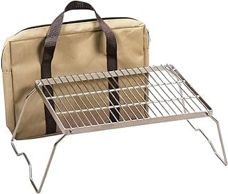 REDCAMP 13.6" Small Folding Campfire Grill, 304 Stainless Steel Firepit Grill Grate, Heavy Duty Portable Camping Grill with Carrying Bag for Outdoor Cooking Backpacking Hiking Picnics BBQ