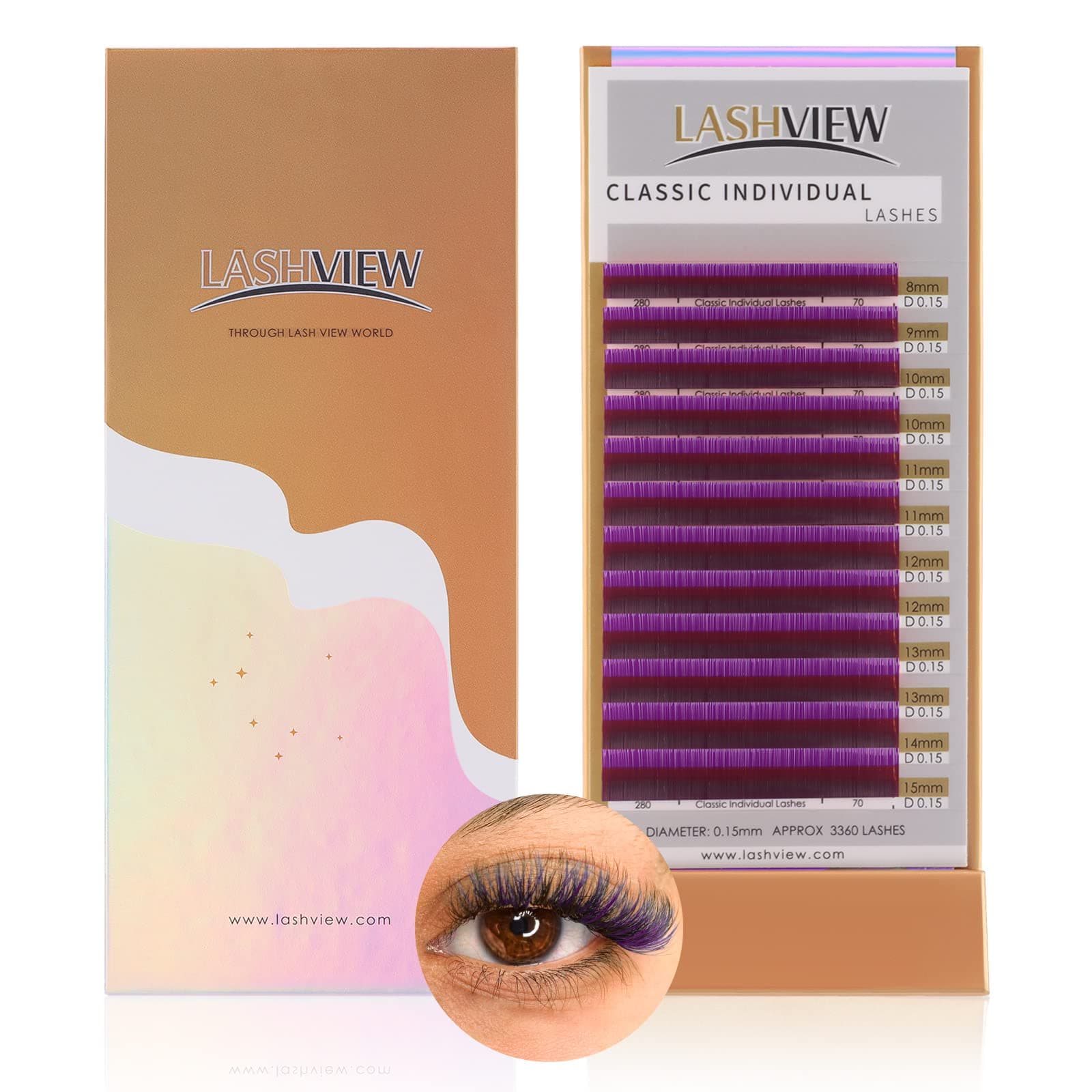 LASHVIEW Eyelash Extensions, D Curl Purple Classic Lash Extensions 0.15 mm Colored Individual Lashes 8-15mm Mixed Eyelash Extension Lashes (0.15-D, 8-15mm,Purple )