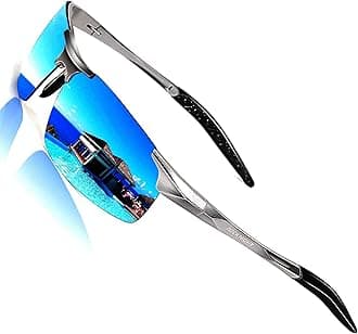 ROCKNIGHT Driving Polarized Sunglasses for Men UV Protection Mirrored Sunglasses Ultra Lightweight Al-Mg Metal Outdoor Golf Fishing Sports Sunglasses Rimless