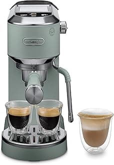 De'Longhi Dedica Duo EC890.GR, Barista Coffee Machine with Pump, Espresso and Cold Brew, Manual Machine with LatteArt Steam Rod, 15 cm Wide, 2 Espresso, Touch Screen, Cup up to 13 cm, Green