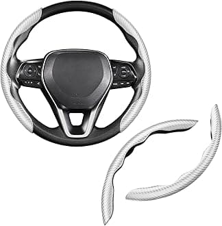 Cartist Steering Wheel Cover, Carbon Fiber Steering Wheel Cover Men/Women, Anti-Slip, Heat Resistant, Durable, Universal for 99% Car Interior Accessories (Silver)