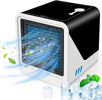 GALER Portable Air Conditioner Fan, 3 in 1 Personal Mini Cooling Fan with Water Mist Spray, Speeds Evaporative Cooler Small Aircon Humidifier Spray Desk Home Office Room (Black)