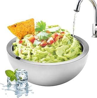 Dip Chiller Bowl - Large 70oz Capacity - Frozen Ice Stainless Steel Party Serving Bowl - Insulated Dip Dish Platter Keeps Salsa, Guacamole, Condiments, Sauces, Salad & Food Hot or Cold (1 Bowl)