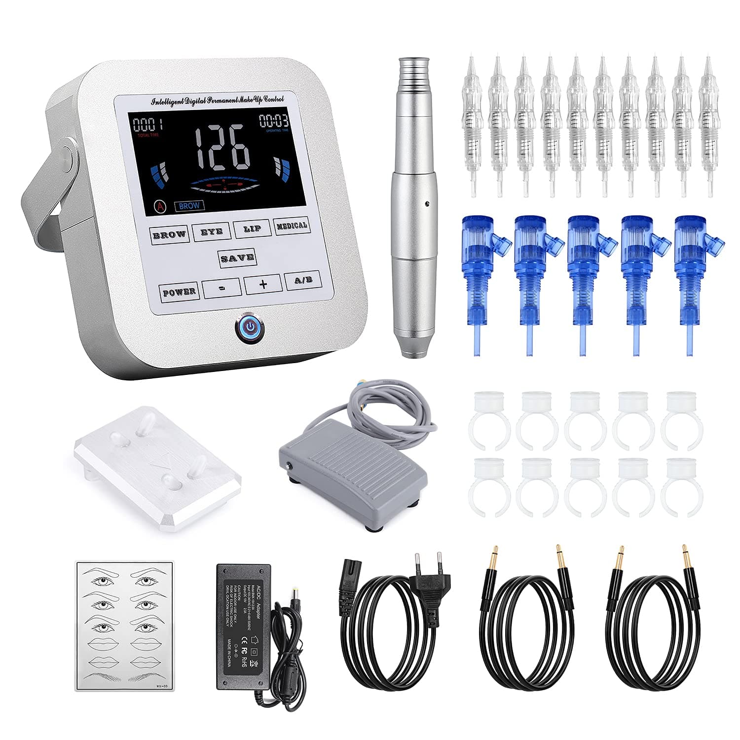 Permanent Makeup Machine-BIOMASER CTD003 Permanent Makeup Eyebrow Tattoo Machine Pen (CQ-003) Rotary Microblading Pen with 15 Cartridge Needles for Eyeliner Lip