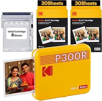 KODAK Mini 3 Retro 4PASS Portable Photo Printer (3x3 inches) + 68 Sheets Bundle, Yellow
