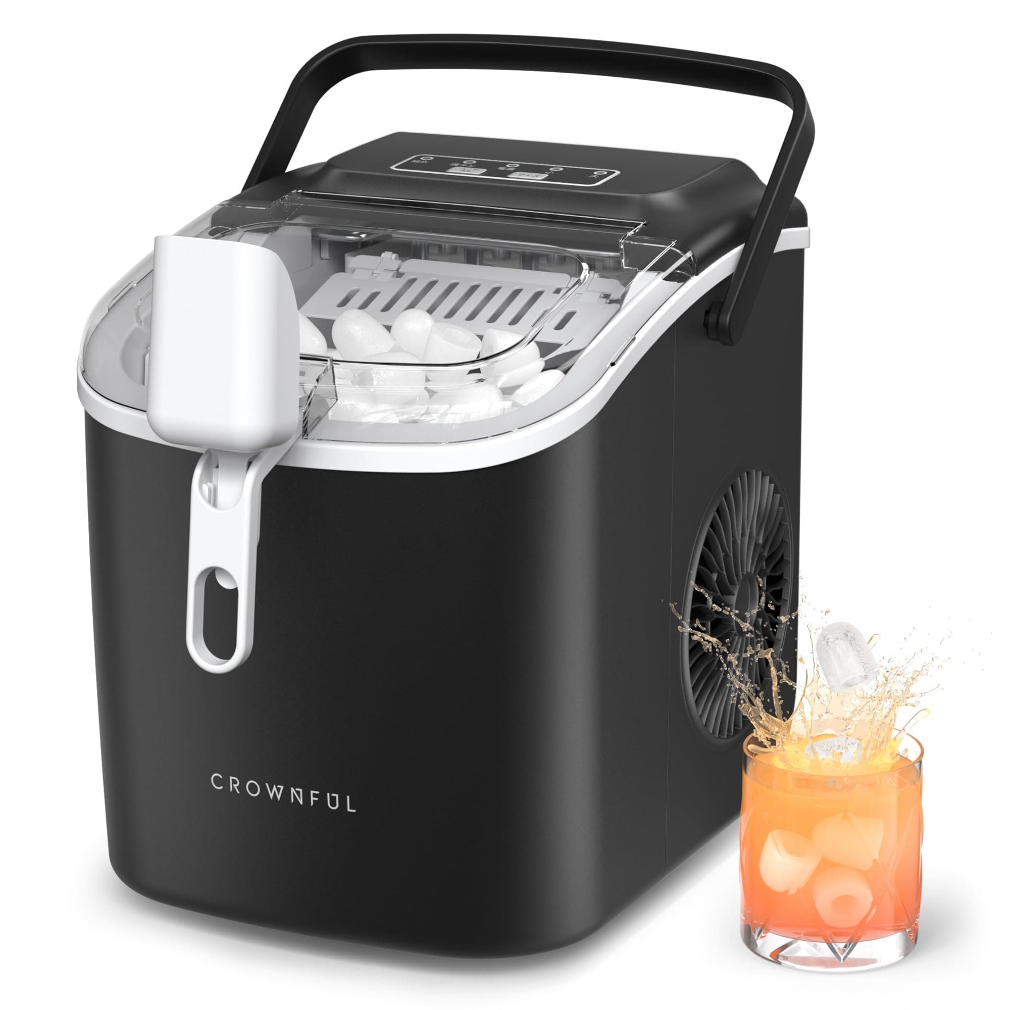 CROWNFUL Ice Maker Countertop with Handle, 9 Cubes in 6 Mins, 12Kg/24H, Self-Cleaning, Portable Small Ice Machine with Scoop and Basket for Home kitchen Office Party